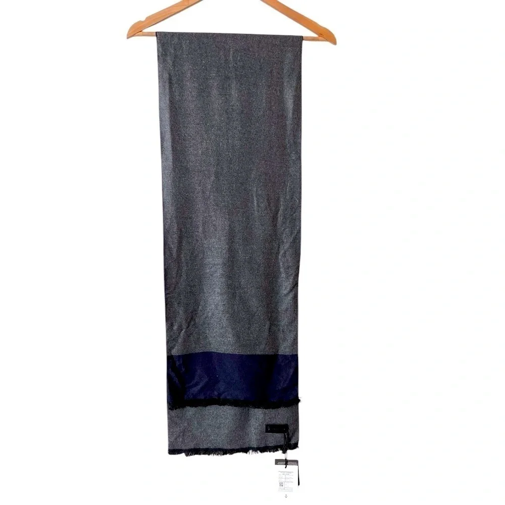 NWT Mio Marino The Anchor Collection Cashmere Feel 100% Cotton Scarf Navy / Gray